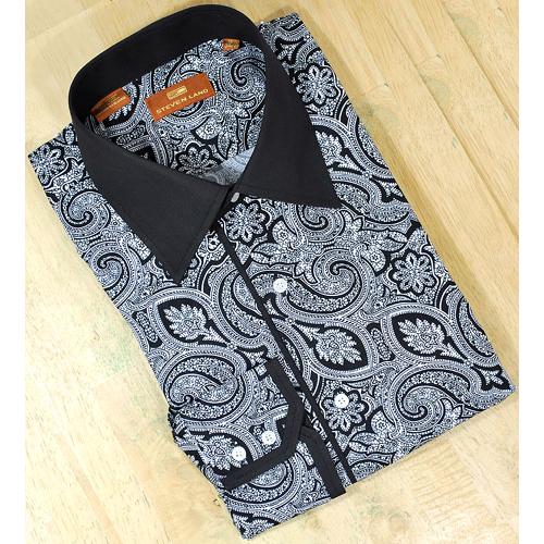 Steven Land  Black White Paisley Design 100% Cotton Dress Shirt DS822